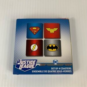 Justice League Coaster Set of 4 DC Batman Wonder Woman Superman Flash Cork Back